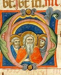 Codice miniato, Siena, 1340 circa, conservato alla biblioteca della Badia di Settimo, particolare