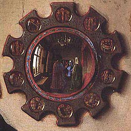 Jan van Eyck, Ritratto dei coniugi Arnolfini, 1434, particolare